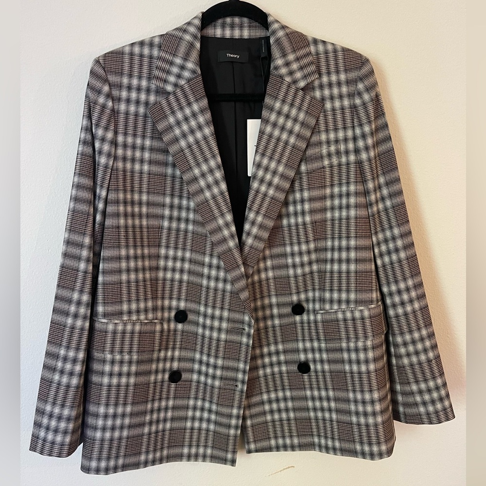 NWT Theory Piazza Blazer Jacket Multi Optical Plaid Size 4
